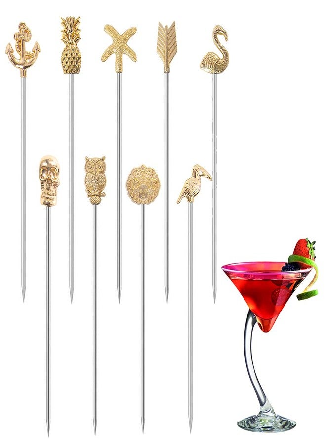 DEEKOUDT Martini Cocktail Picks Reusable Olive Picks Garnish Skewer Fruit Toothpicks Set of 9 (Gold) - Image 1